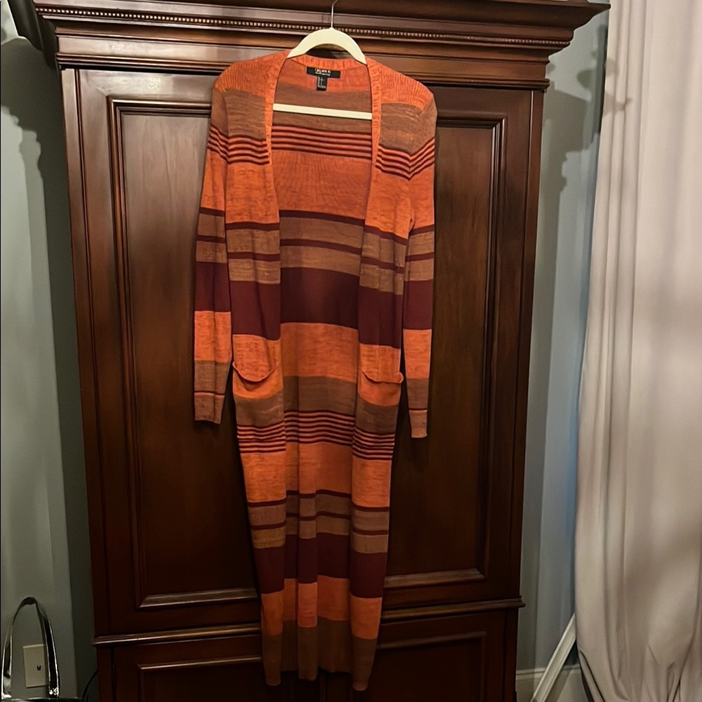 Striped Orange and Brown Long Cardigan Sweater